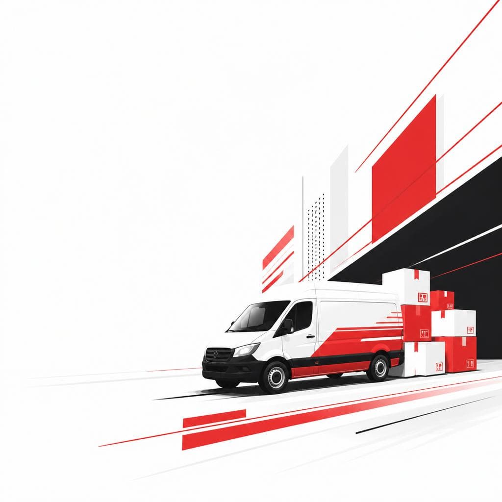 Urban Move Logistics delivery van and stacked parcels on route in Aberdeen and across the UK
